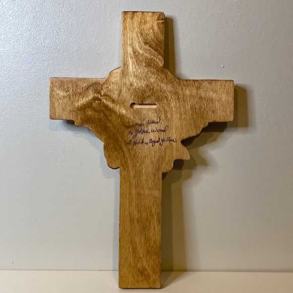 Hand Carved Wood Cross Yellow Rose Glossy Finish - Picture 6 of 6